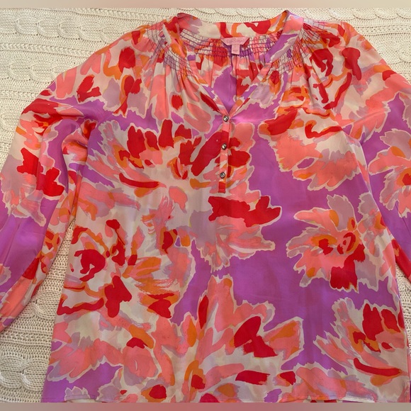 Lilly Pulitzer Tops - Lilly Pulitzer Silk Elsa Woman’s Blouse Pink and Purple size Large